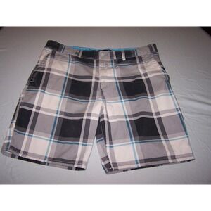 OP sz40 Black Gray blues Cotton PLAID FLAT FRONT SHORTS color tusk